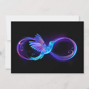 Anúncio Símbolo Neon Infinity com Hummingbird brilhante