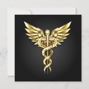 Anúncio Símbolo Poligonal Dourado Caduceu