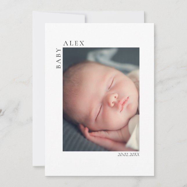 Anúncio Simple and Chic Baby Photo Name and Date of Birth (Frente)