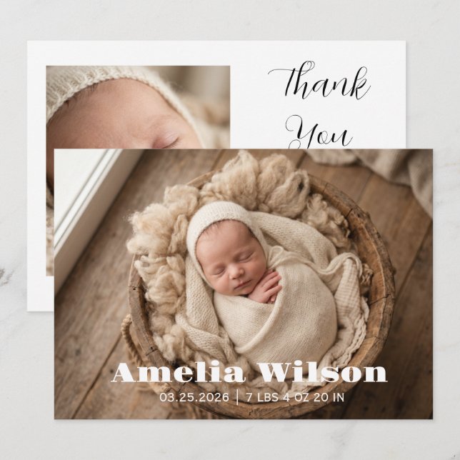 Anúncio Simple Elegant Baby Birth Announcement (Frente/Verso)