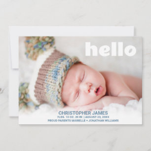 Anúncio Simples Baby Boy Photo Blue Script Hello Birth