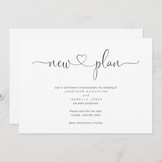 Anúncio Simples de Adiamento de Casamento (Frente/Verso)