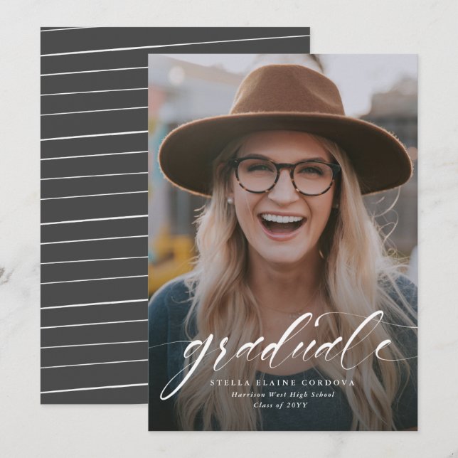 Anúncio simples de formatura em cinza com uma foto (Frente/Verso)