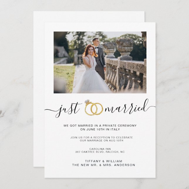 Anúncio simples de recém-casados com foto do casal (Frente/Verso)