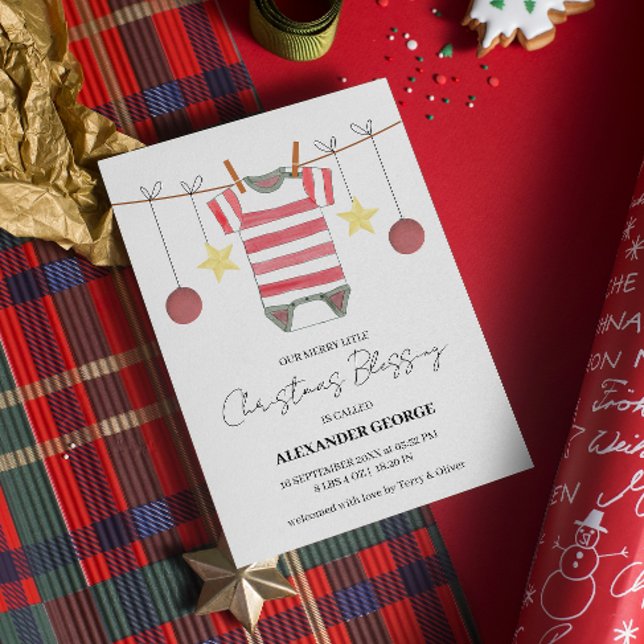 Anúncio Simples Red Stripe Romper Ornaments Nascimento de  (Criador carregado)