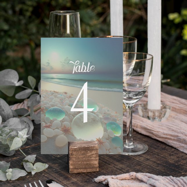 Anúncio Sinal de Número de Mesa de Casamento na Praia de V (Criador carregado)