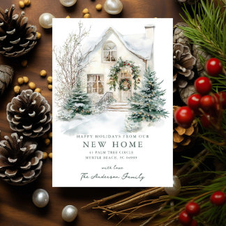 Anúncio Snowy Cottage Christmas New Home Card