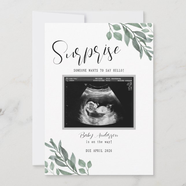 Anúncio Sonogram Neutral Green Card Baby Announcement (Frente)