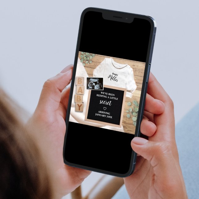 Anúncio Sonograma Secreto Ultrassom Foto Gravidez (little secret photo pregnancy announcement digital pregnancy reveal)