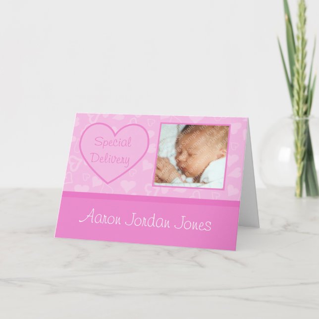 Anúncio Special Delivery Baby Girl Birth Announcements (Frente)