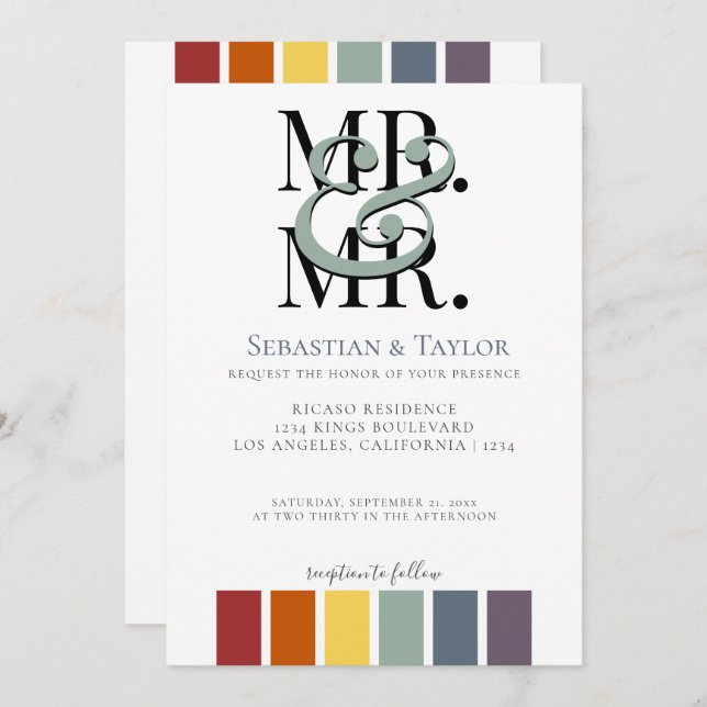 Anúncio Sr. e Sr. Rainbow Gay Elegant Wedding (Frente/Verso)