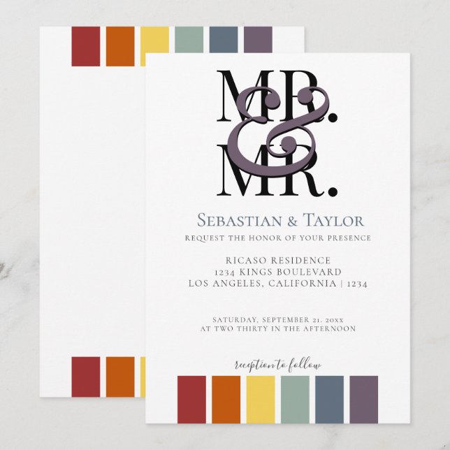 Anúncio Sr. e Sr. Rainbow Gay Elegant Wedding (Frente/Verso)