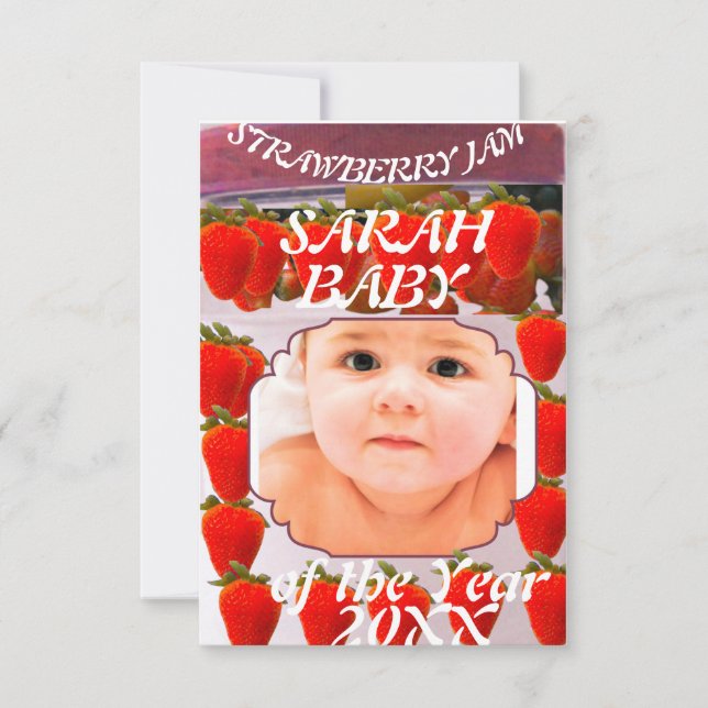 Anúncio Strawberry Jam jar with baby photo design (Frente)