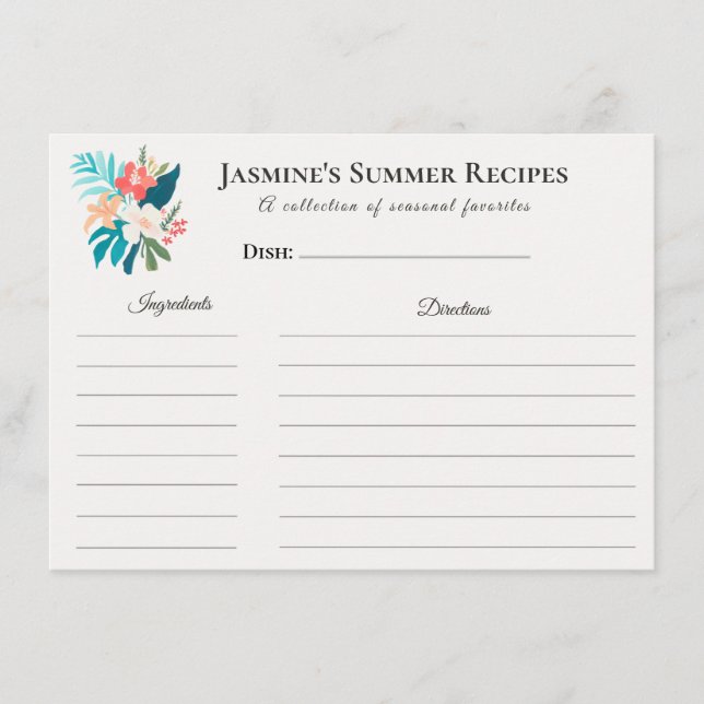 Anúncio Summer Recipe Card – Tropical Floral  (Frente)