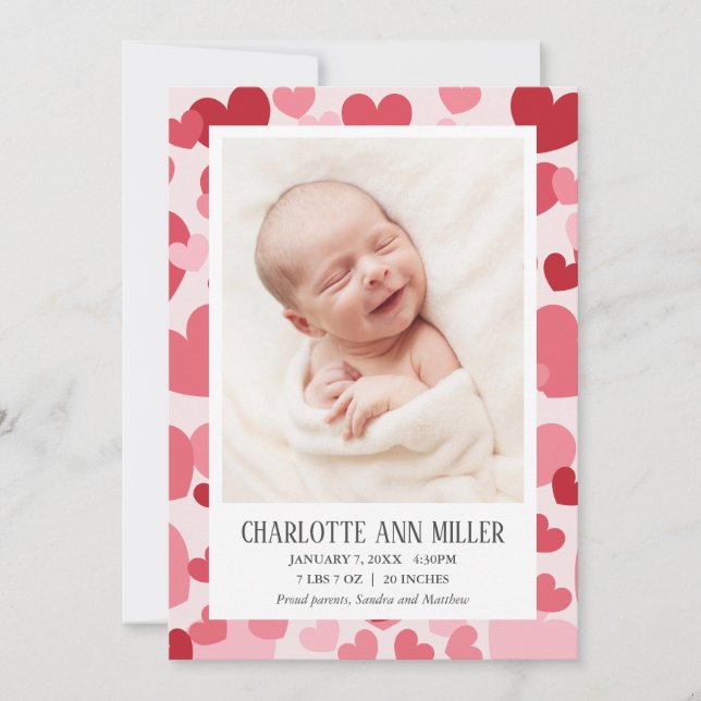 Anúncio Sweet Hearts Photo Birth Announcement | Valentine  (Frente)