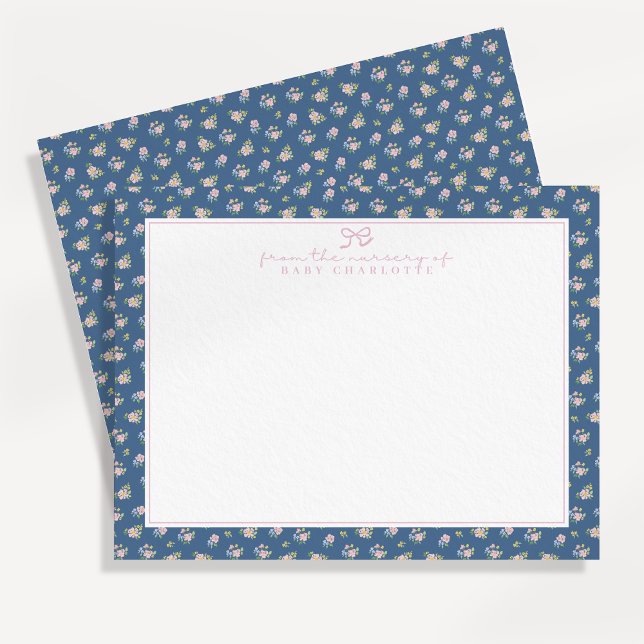 Anúncio Sweet Navy Floral Nursery Note Card (Criador carregado)