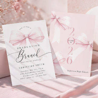 Anúncio Sweet Pink Bow Graduation Brunch Invitation
