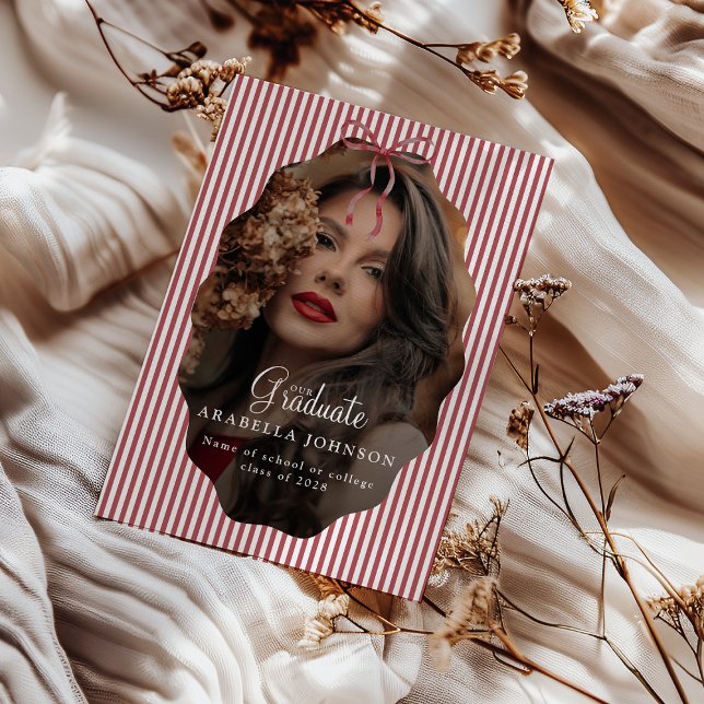 Anúncio Sweet Pinstriped Red Bow Photo Graduation (Criador carregado)
