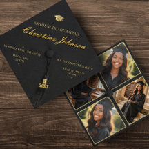 Tampa Preto & Dourado 4 Foto Grad Cap Graduação