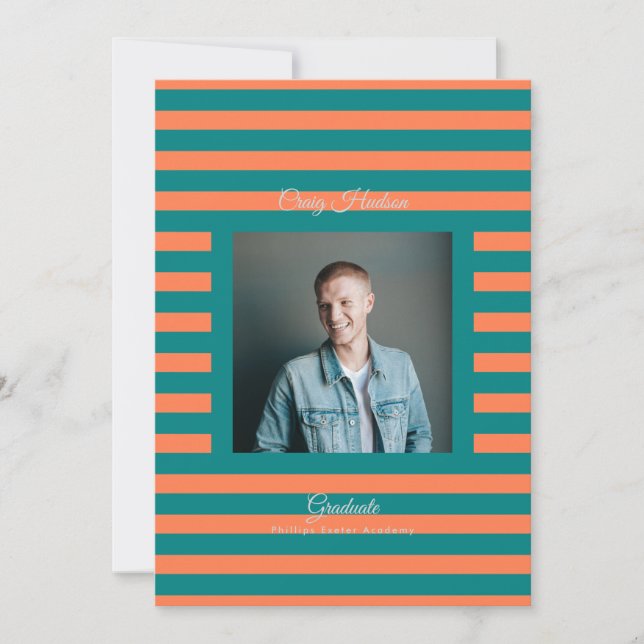 Anúncio Teal Coral High School Grad Announcement Card (Frente)