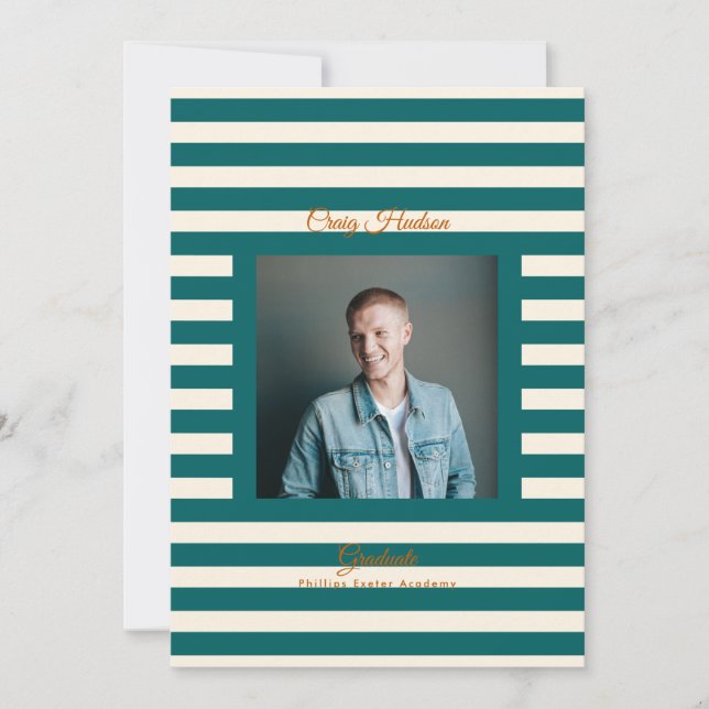 Anúncio Teal Cream Preppy High School Photo Grad Cards (Frente)