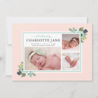Teal Flowers Baby Photo Collage Birth Announing