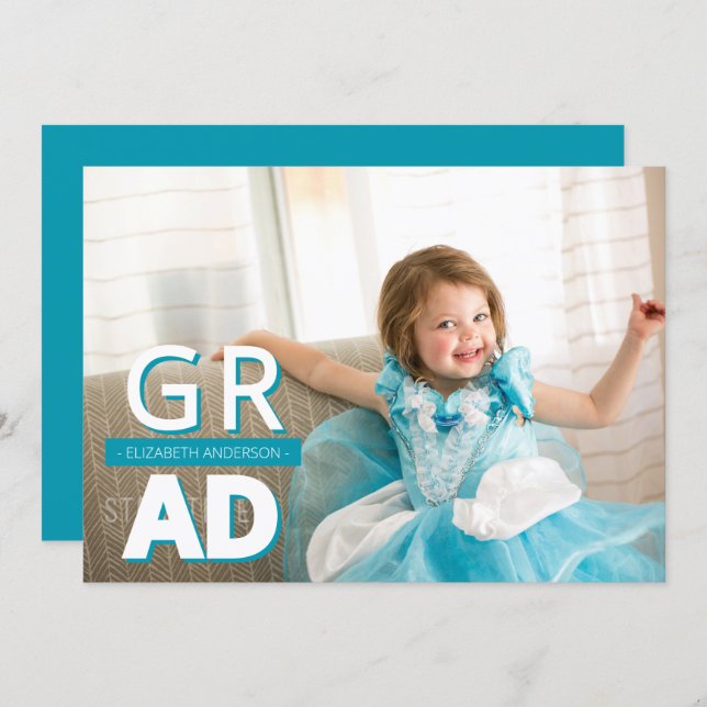 Anúncio Teal Kids Photo Graduation (Frente/Verso)