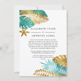 Anúncio Teal - Turquesa e Dourada Lista de Convidados Trop