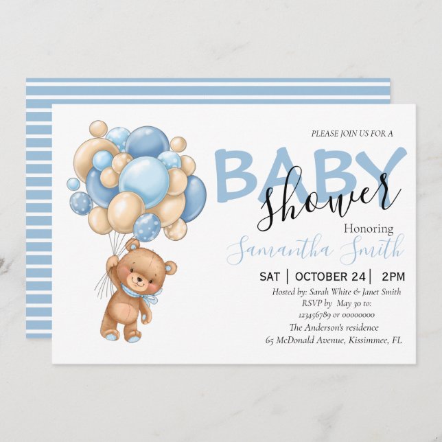 Anúncio Teddy Bear Blue Balon Baby Shower Invasões (Frente/Verso)