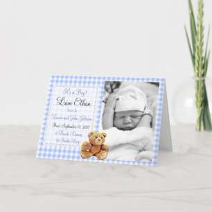 Anúncio Teddy Bear Blue Birth Announcement Card