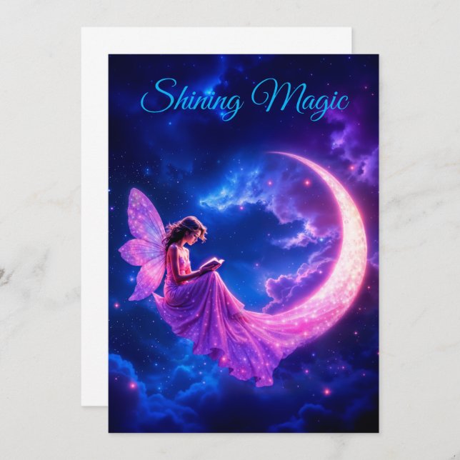 Anúncio Testemunho de fada da lua rosa-rosa estrelado arte (Frente/Verso)