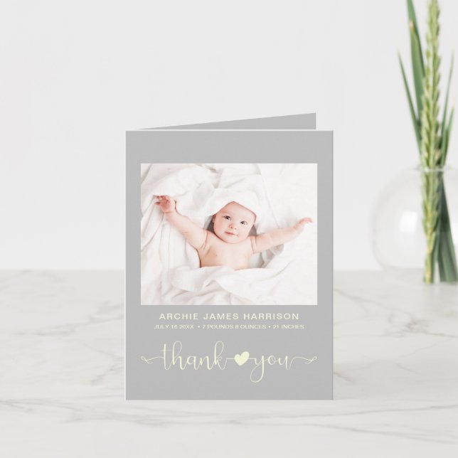 Anúncio Thank You Photos Heart Grey Yellow Birth (Frente)
