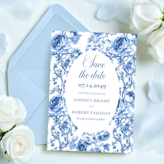 Anúncio Timeless Navy Roses Save the Date Wedding Card   (Timeless Navy Roses Save the Date Wedding Card Floral)