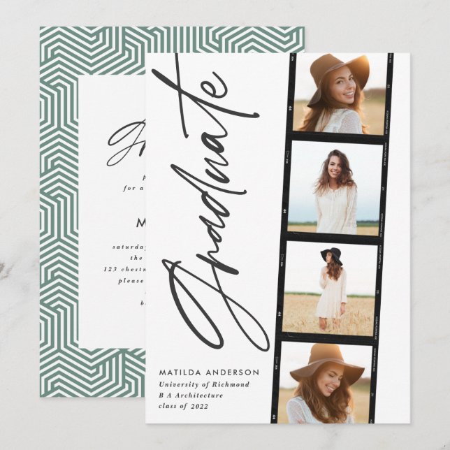 Anúncio Tipografia geométrica com graduação verde sage (Frente/Verso)