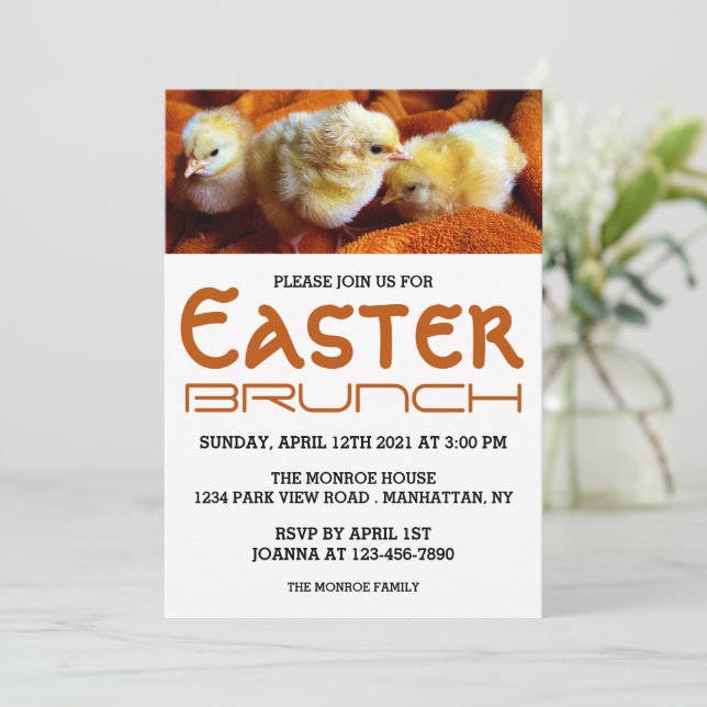 Anúncio Três Pintinhos Amarelos, Páscoa Laranja e Branco B (Em pé/Frente)