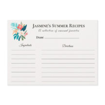 Tropical Floral Summer Recipe Card Coastal