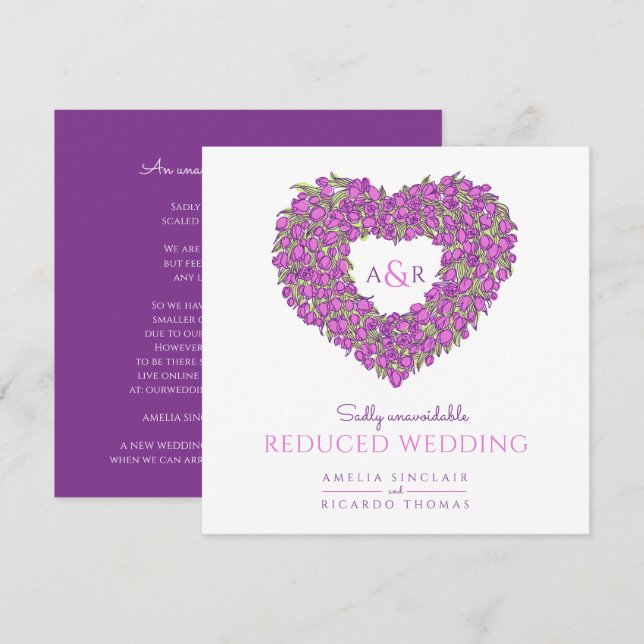 Anúncio Tulipas roxas com monograma coração reduzido casam (Frente/Verso)