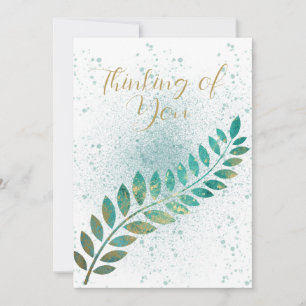 Anúncio Turquesa vazio e Folha Tropical Dourada Pensando e