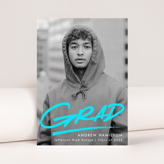 Anúncio Turquoise | Dashed Modern Photo Graduation (Criador carregado)