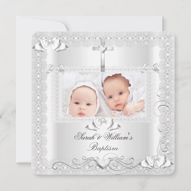 Anúncio Twin Baby Baptism Girl Christening White Lace (Frente)