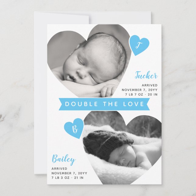 Anúncio Twin Boys Heart Frames Blue Photo Collage Birt (Frente)