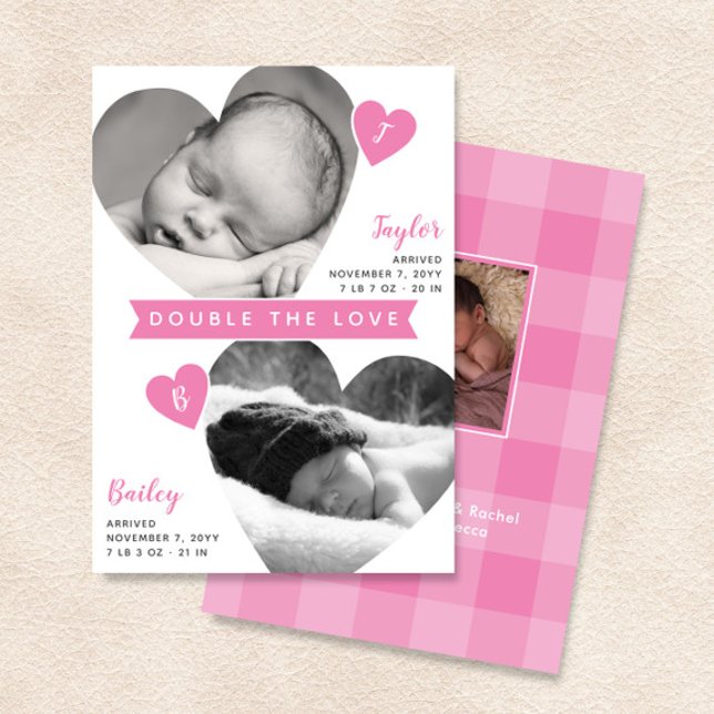 Anúncio Twin Girls Heart Frames Pink Photo Collage Birt (Criador carregado)