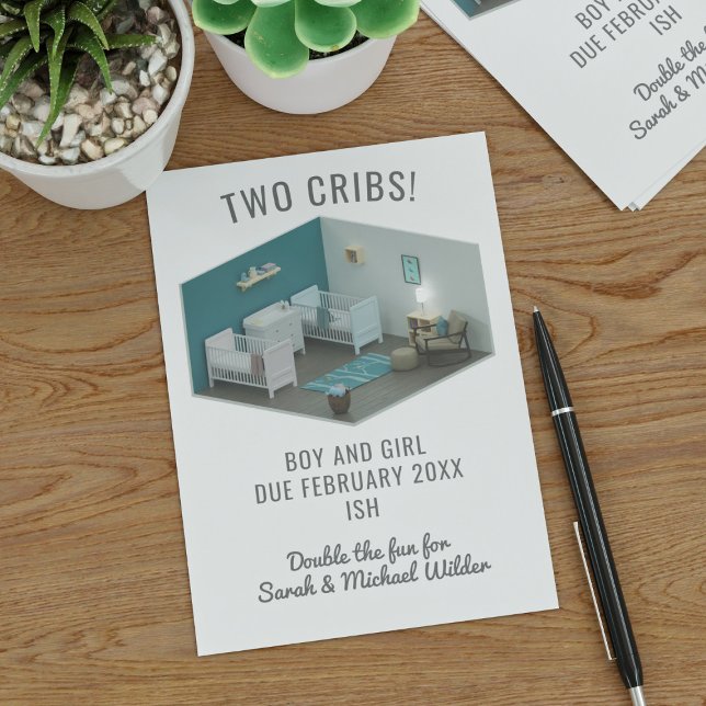 Anúncio Twins Gravidez Anunciando Menino e Menina (Criador carregado)