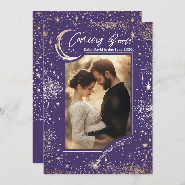 Anúncio Uma Noite Estelar Celestial Em Breve Foto Gravidez (Frente/Verso)
