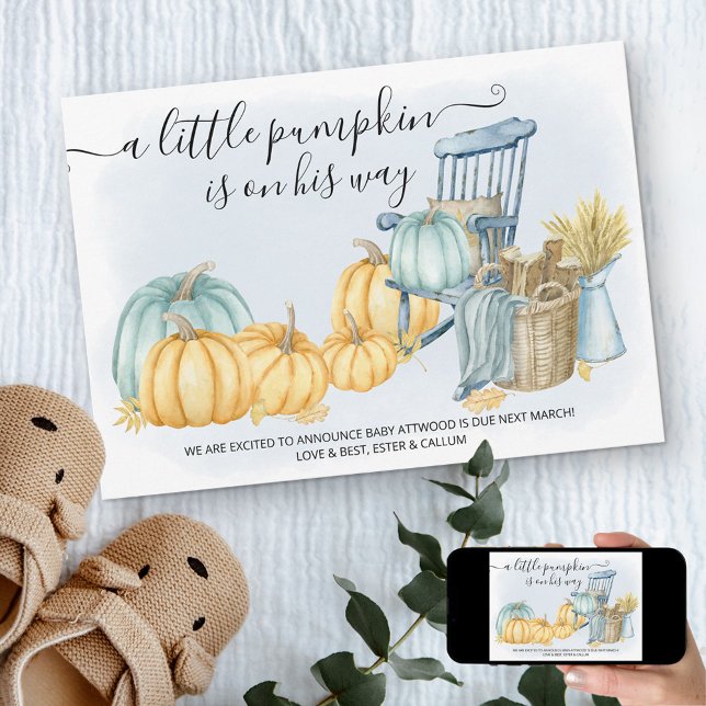 Anúncio Uma Pequena Gravidez Rústica Do Menino Da Abóbora (Criador carregado)