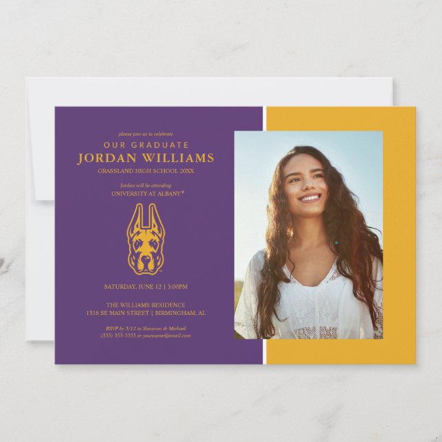 Anúncio Universidade de Albany Great Dane Mascot Head (Frente)