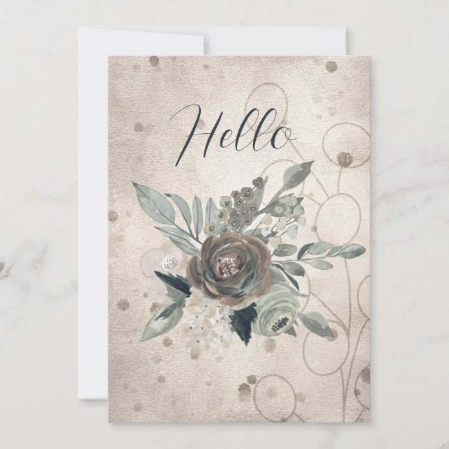 Anúncio Vazio Hello Sage Green Cream Watercolor Flowers (Frente)