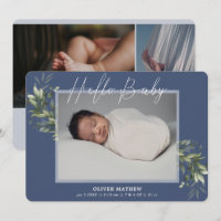 Verde Desvanecido Eucalyptus Blue Boy Birth Announ