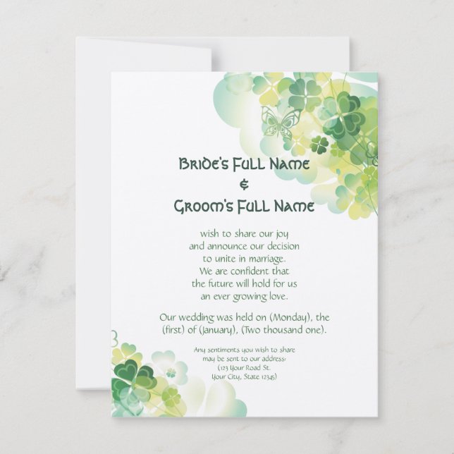 Anúncio verde dos cantos do trevo e da borboleta (Frente)