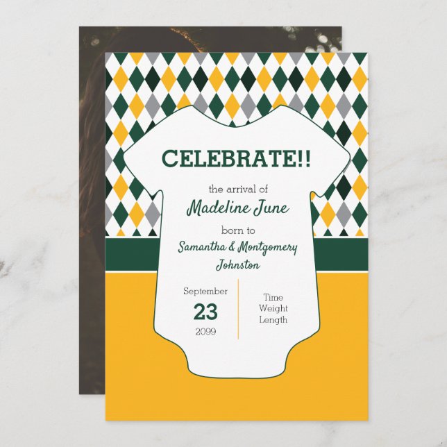 Anúncio Verde Escuro & Amarelo - Padrão de Argyle Foto do  (Frente/Verso)